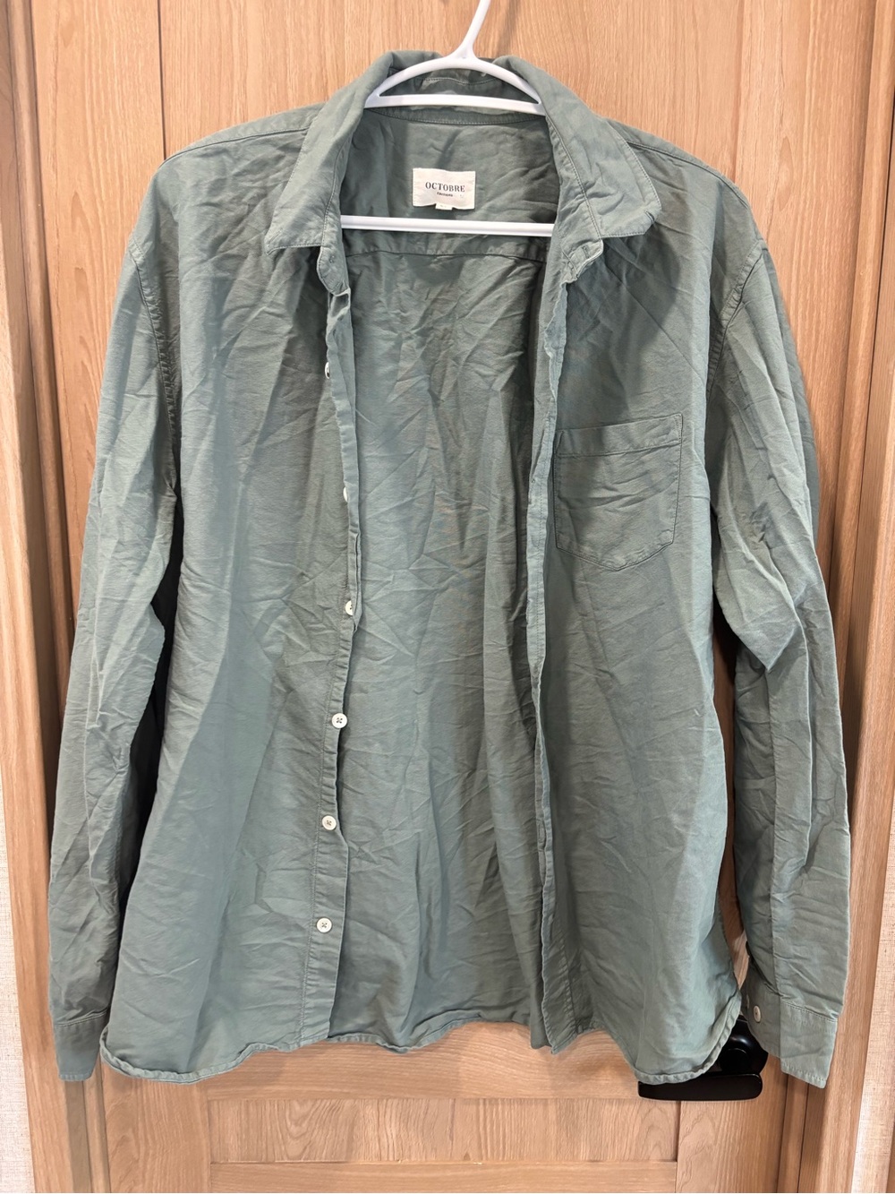 Octobre Editions Organic Cotton Button Down Shirt Size XL Sage Essential